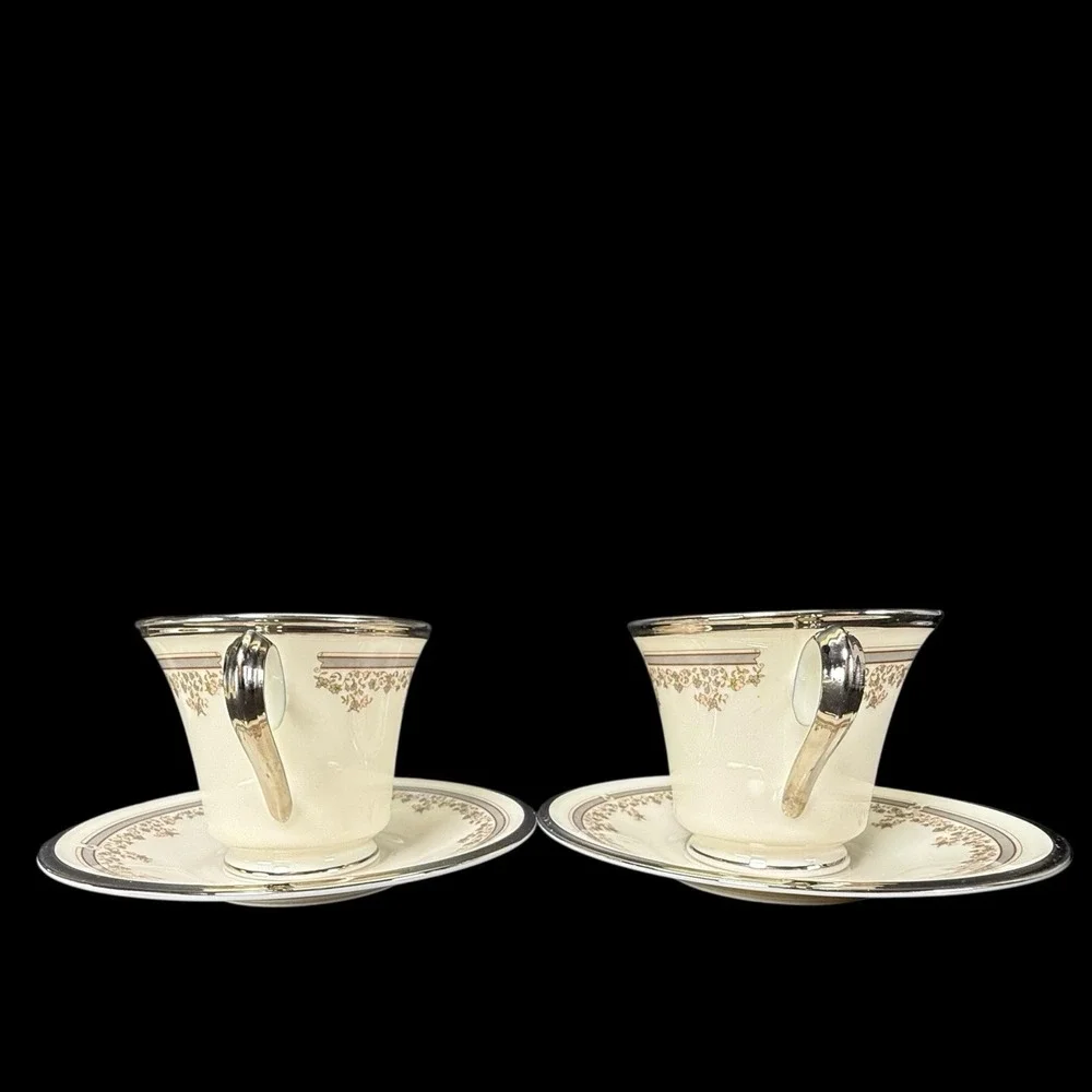 Lenox Lace Point Footed Tea Coffee‎ Cups With Saucers Set Of 2 Read